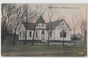 c1910 MINNEAPOLIS Kansas Kans Ks Postcard BAPTIST CHURCH