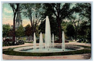 1911 Water Fountain West Grand Circus Park Detroit Michigan MI Antique Postcard 