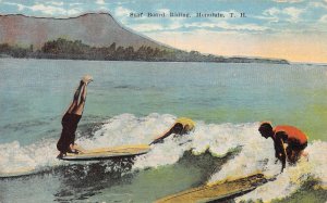 J76/ Hawaii Postcard c1915 Surf Board Riding Surfboard Man Native 281