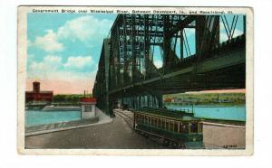 Streetcar Government Bridge Mississippi River Rock Island Illinois postcard