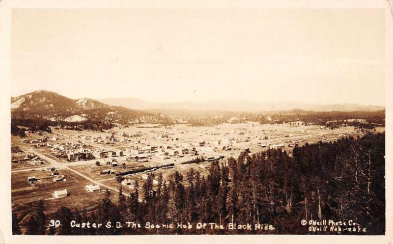 Custer South Dakota Birdseye View Of City Real Photo Antique Postcard K98621