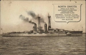 Battleship Military Cruiser USS North Dakota c1910 Vintage Postcard