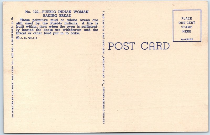 c1940s Pueblo Adobe Oven Bread Making Linen Postcard Native American Indian A90