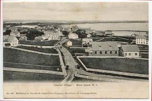 Block Island RI Harbor Village Birdseye View Postcard