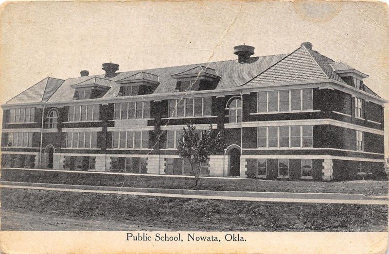 Nowata Oklahoma~Public School~B&W 1914 Postcard~As Is