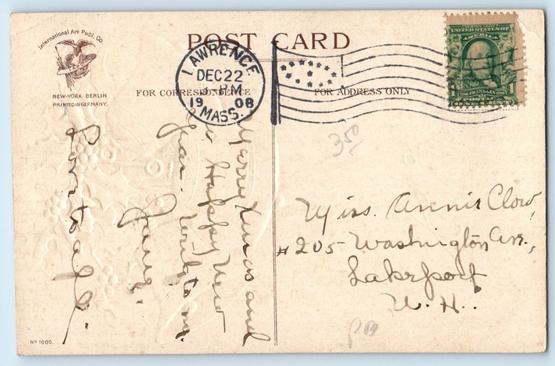 Christmas Ringing Bells Berries Ellen Clapsaddle Signed Lawrence MA Postcard