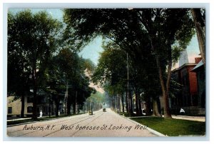 c1910's Auburn NY, West Genesee Street Looking West Cars Antique Postcard