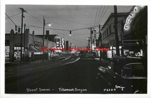OR, Tillamook, Oregon, RPPC, Street Scene, Night, Smith Photo No P3284