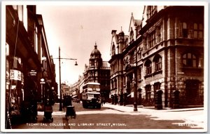 Technical College And Library Street Wigan England Real Photo RPPC Postcard