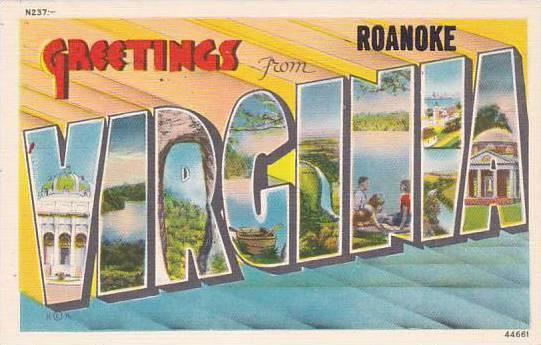 Greetings From Roanoke Virginia Large Letter Linen