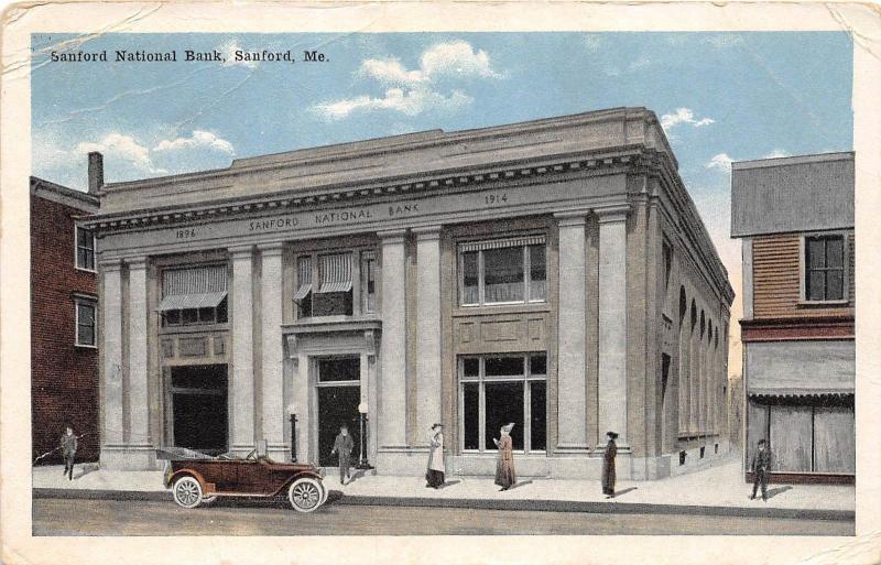 B86/ Sanford Maine Me Postcard c1920s Sanford National Bank Building