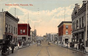 J40/ Plymouth Wisconsin Postcard c1910 Business Stores Automobile 240