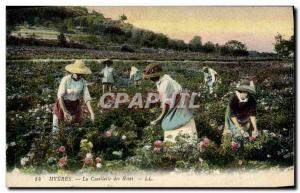 Old Postcard picking roses Cote d & # 39Azur