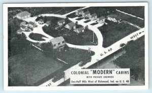 RICHMOND, Indiana IN ~ Roadside COLONIAL MODERN CABINS Highway 40 Postcard