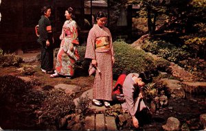 Japan Kyoto Geisha Girls In The Garden Of The House Of The Crane