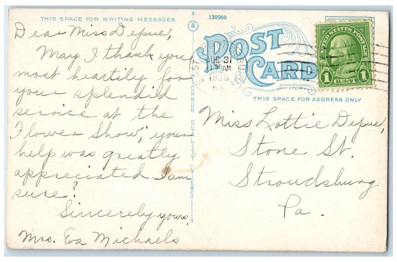 1935 Grace Lutheran Church Scene E. Stroudsburg Pennsylvania PA Posted Postcard 