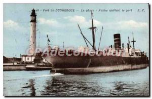 Old Postcard Dunkirk Lighthouse Ship Leaving Port