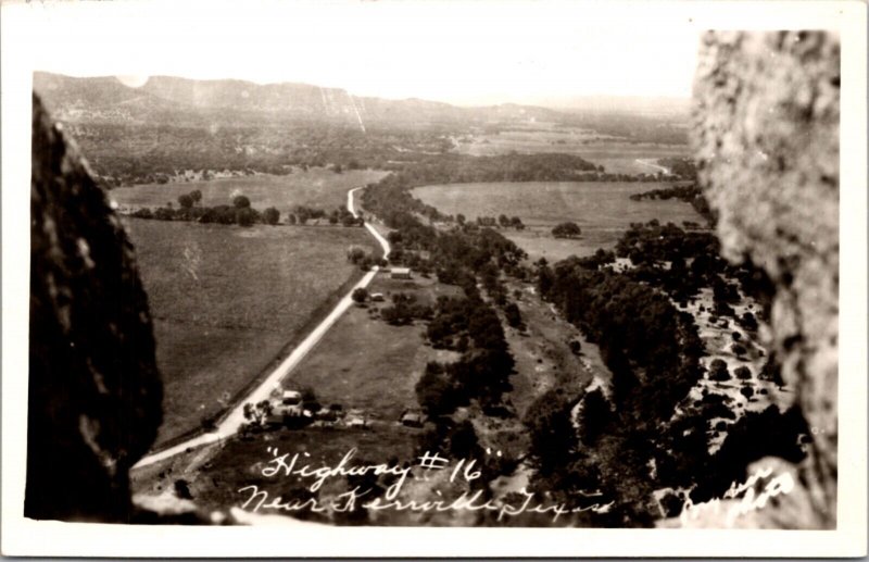 Real Photo Postcard Aerial View of Highway #16 in Kerrville, Texas