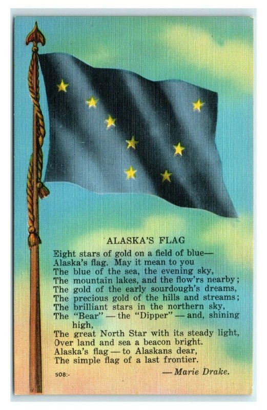 Postcard AK Alaska's Flag linen AJ13