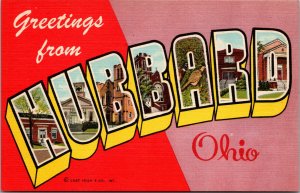 Vtg 1950's Greetings From Hubbard Ohio OH Large Letter Linen Postcard