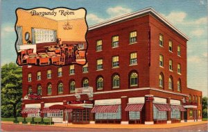 Linen Postcard Burgundy Room at Doherty Hotel U.S. 10 and 27 in Clare, Michigan