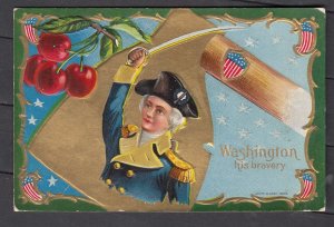 P3282 1910 postcard patrioctic usa flags washington his bravery