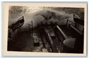 c1910's Battleship Bow Life Boats Large Guns WWI Antique RPPC Photo Postcard 