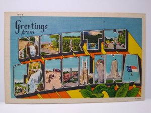 Greetings From North Carolina Large Big Letter Linen Postcard Unused Asheville