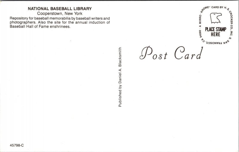 National Baseball Library Cooperstown New York Ny Hall Fame Blacksmith Postcard 