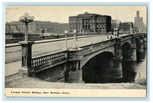 c1910's Des Moines Iowa IA, Locust Street Bridge Unposted Antique Postcard