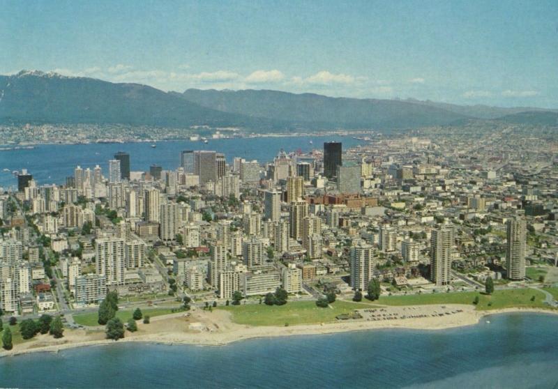 Downtown Vancouver BC Skyline Burrard Inlet Aerial View Vintage Postcard D9