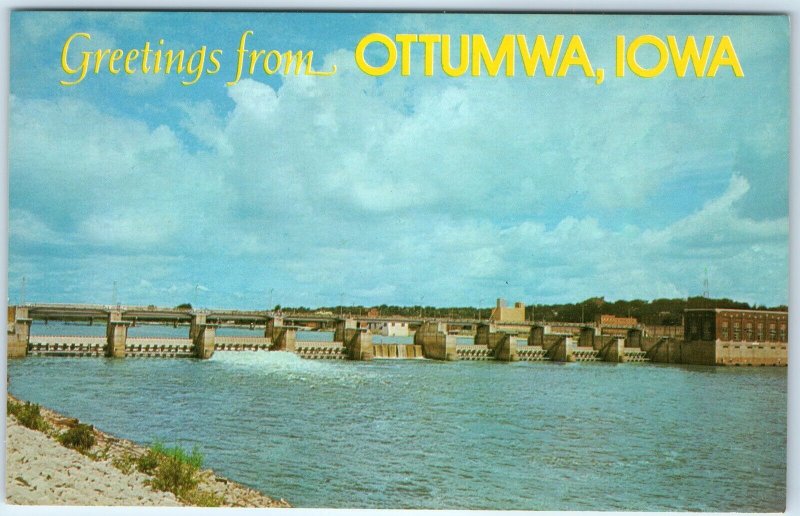 c1970s Ottumwa, IA Greetings from Des Moines River Dam Hydroelectric Power A305