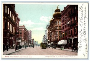 1906 Main Street Streetcar Springfield Massachusetts MA Vintage Antique Postcard