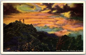 Above The Clouds at Sunrise, Top of Famous Mountain Peak, Art, Vintage Postcard