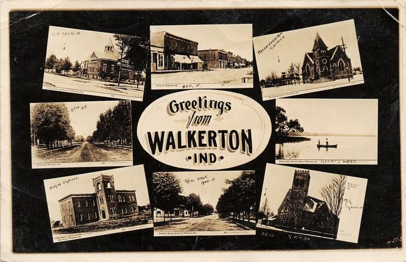 Walkerton IN Shops, Homes~Brethren & Methodist~Koontz Lake~High School~RPPC 