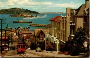 Vtg San Francisco CA Hyde Street Cable Car Alcatraz Island Steamship Postcard