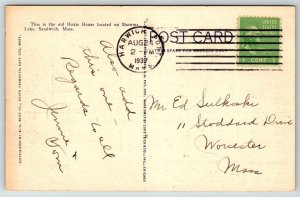 Vintage Massachusetts Postcard - Oldest House on Cape Cod   1939