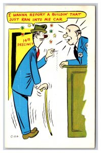 Comic Drunk Man Reports An Accident to Police UNP Chrome Postcard Y16