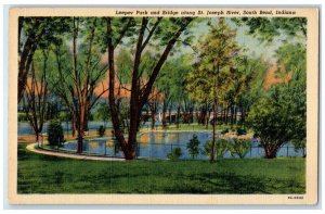 1953 Leeper Park bridge St. Joseph River South Bend Indiana IN Vintage Postcard
