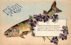 G96/ Interesting Postcard April Fools Day April 1 Fish Flowers Holiday