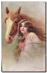 Old Postcard Equestrian Riding Woman