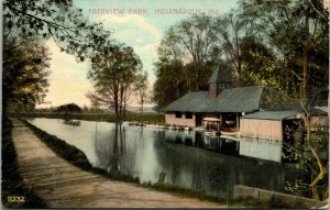 Postcard IN Indianapolis Fairview Park Boat House Boats 1911 F5