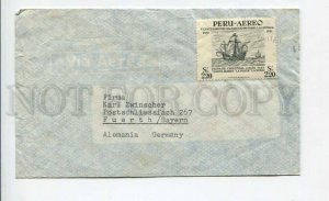 422012 PERU to GERMANY 1951 year  air mail COVER w/ sailing ship stamp
