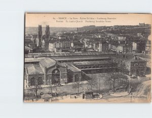 Postcard Faubourg Stanislas Street, St. Leo's Church, Station, Nancy, France