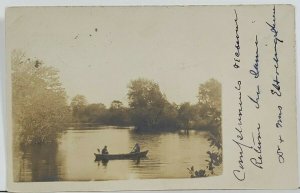 RPPC Rowing on the Lake BLOOMSBURY NJ 1905 to Reading Pa Real Photo Postcard P9