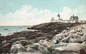 Vintage Postcard Light House Big Rocks Sightseeing Cape Ann Massachusetts MA