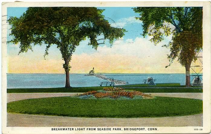 The Breakwater Light from Seaside Park - Bridgeport CT Connecticut - pm 1929