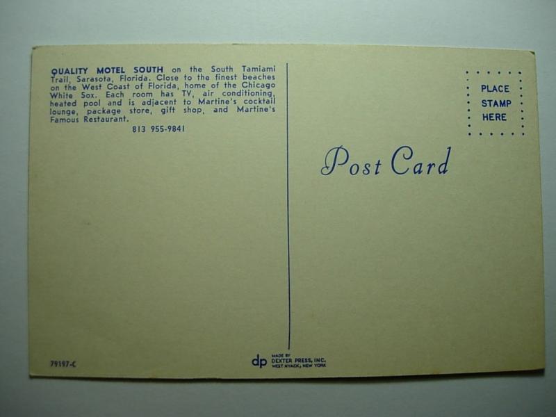 pre-1980 QUALITY MOTEL SOUTH Sarasota Florida FL Unused Postcard y8569