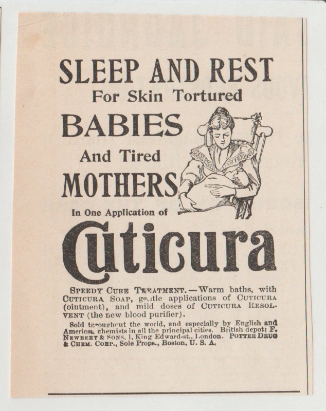 Cuticura Soap for Skin Tortured Babies 1896 Print Ad, Drug & Chem Corp, Boston