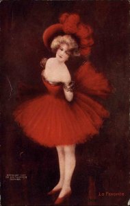 La Favorite Beautiful Woman Dancer in Red Dress Tutu c1910 Vintage Postcard